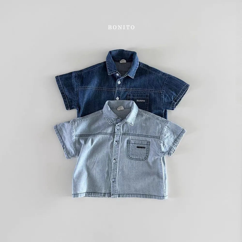 2025 Summer New Children Short Sleeve Clothes Set Boys Girls Denim Shirts + Shorts 2pcs Suit Kids Baby Fashion Casual Outfits
