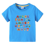 Boys Girls T-Shirt 26 Letters Print Black 100% Cotton Short Sleeve Tee Soft Casual Summer Tops for Kids Children