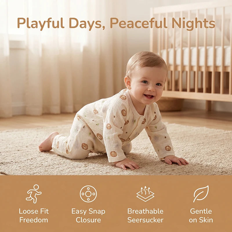 0-24M Infant Boys Cartoon Lion Long Sleeve Romper Air Conditioner Breathable Baby Jumpsuit Toddler Onesie Daily Clothes