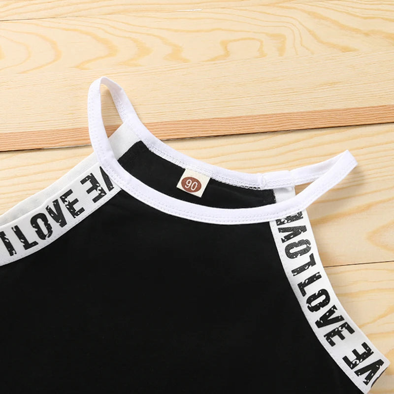 Trendy Summer Children's Sports Clothing Set 2-6Y Patchwork Letter Camisole and Shorts 2Pcs for Girls Kid's Casual Vest Outfit