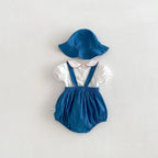 2026 Summer New Baby Girl Overalls + Cute Strawberry Lapel Shirts + Hat 3pcs Suit Fashion Infant Clothes Set Toddler Outfits