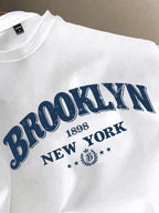 Men's Summer 100% Cotton Fashion Casual Loose Brooklyn&New York Letter Printed Round Neck Short Sleeve T-shirt Top