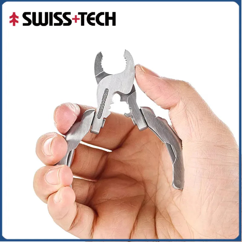 SWISS TECH 9 IN 1 Mini Multifunctional Pliers Pocket EDC Multitool Keychain Screwdriver Outdoor Hiking Gear Small Bottle Opener