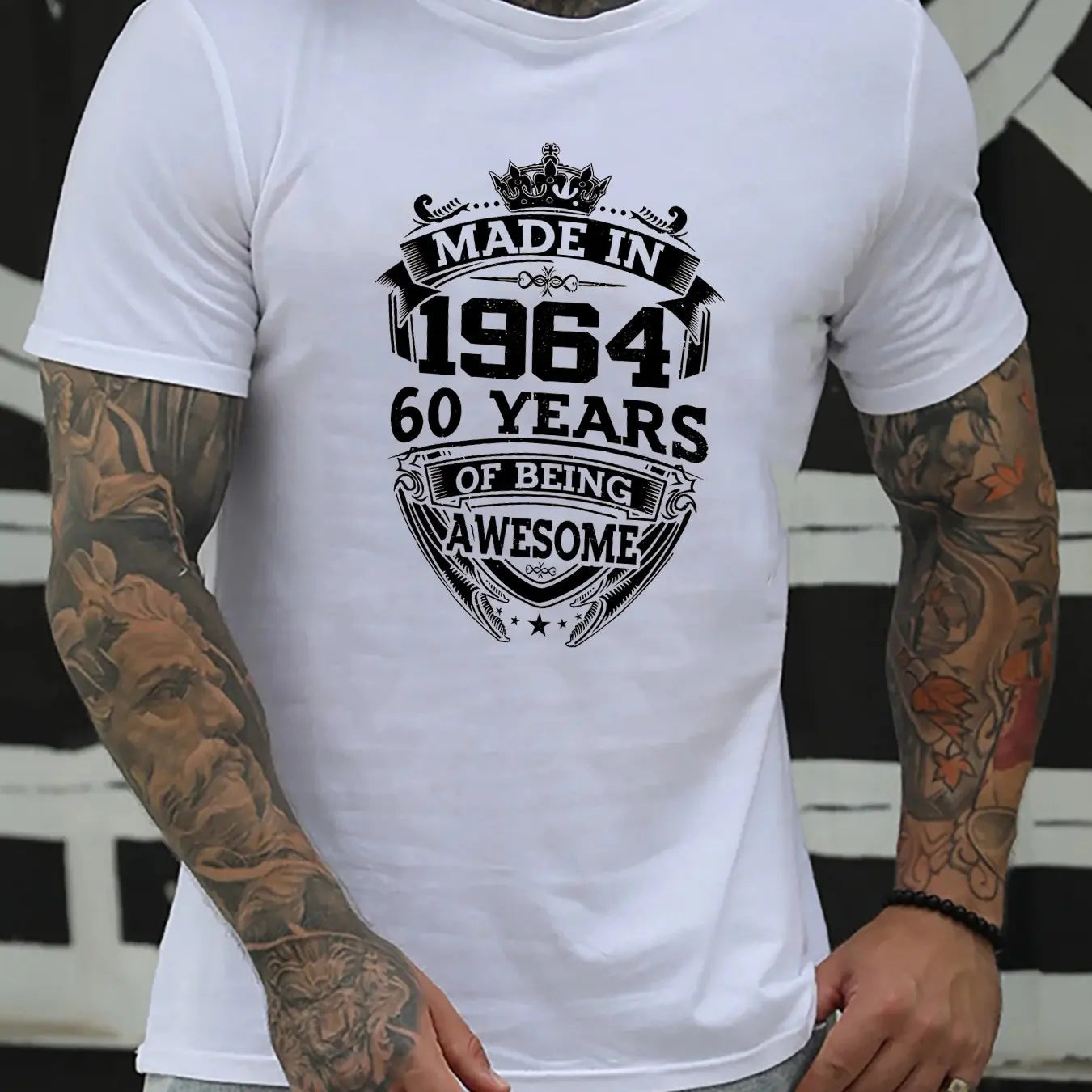 Men's summer 100% pure cotton fashionable sports casual loose fit made in 1964 print round neck short sleeved T-shirt top