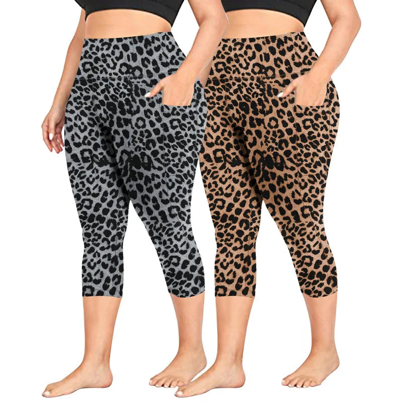 Leopard Print Yoga Pants High Waist Tummy Control Butt Lift Plus Size Fitness Running Leggings