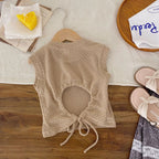 2026 Summer New Girls Solid Sleeveless T Shirts Baby Girl Cute Hollowed Out Vest Toddler Thin Breathable Tops Kids Clothes