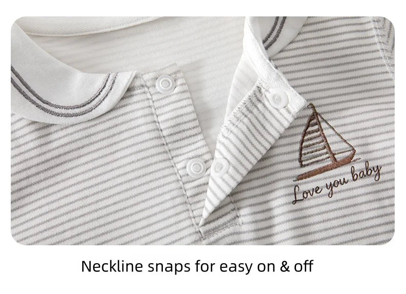 New Summer Newborn Baby Striped Romper Sailor Collar Jumpsuit Thin Breathable Baby Air Conditioner Infant Clothes