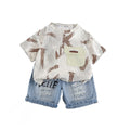 Children Streetwear 2 Piece Outfit boys 1-5 Years Summer Cotton Short Sleeve T-Shirt Denim Shorts Graffiti Print set