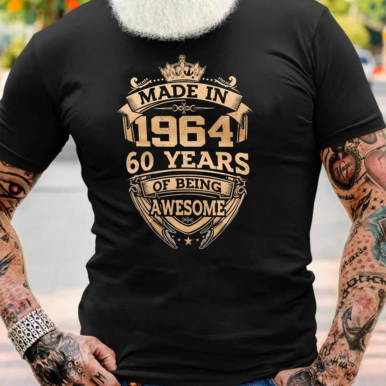 Men's summer 100% pure cotton fashionable sports casual loose fit made in 1964 print round neck short sleeved T-shirt top