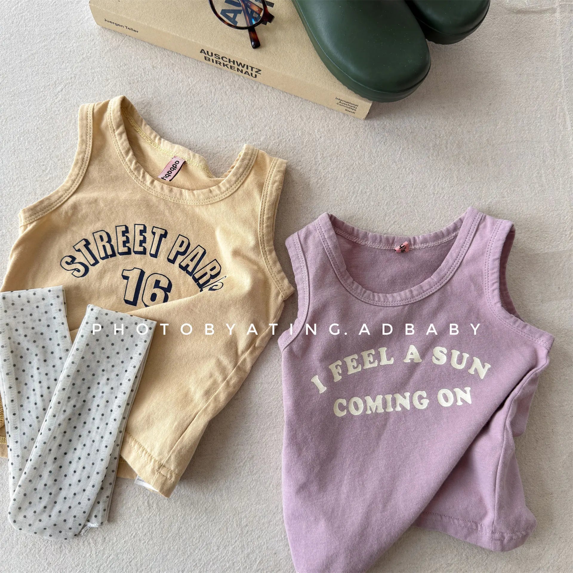 2026 Summer New Children Sleeveless T Shirts Cotton Boys Girls Letter Print Loose Vest Baby Thin Casual Tops Kids Clothes