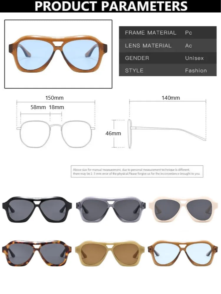 Retro Double Beam Large Frame Sunglasses for Women New Retro Fashion Brand Square Sun Glasses Eyeglasses Men Lentes De Sol Mujer