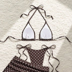 Women's Retro Polka Dot Bikini Three Piece Set Neck Hanging Triangle Cup Top With Suspender Summer Beach Vacation Sexy Swimsuit
