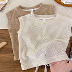 2026 Summer New Girls Solid Sleeveless T Shirts Baby Girl Cute Hollowed Out Vest Toddler Thin Breathable Tops Kids Clothes