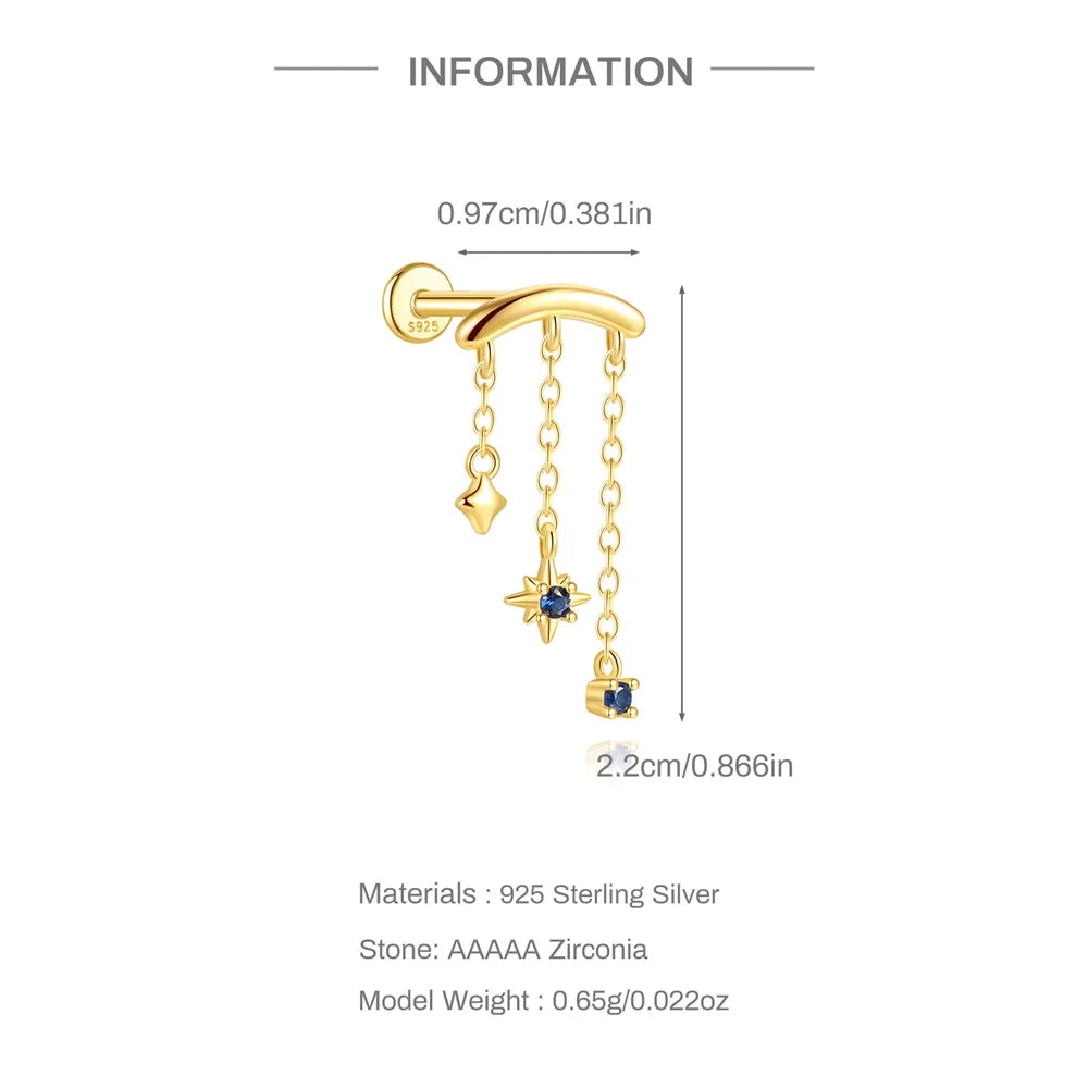 AIDE Star Moon Chain Tassel  925 Sterling Silver Shiny For Woman Piercing Earring Fashion Dainty Luxury Style fine jewelry