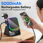 (upgraded)5 In 1 Auto-induction 5000mAh Wireless Induction Speaker 8 RGB Lights HIFI Sound Portable Bluetooth Phone Holder Gifts