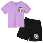 Kids T-shirt Boys Girls Toddlers 3-12Y Fashion Cute Tiger Print Brand Clothing Short Sleeve+Shorts 2P Outdoor Leisure Sports Set