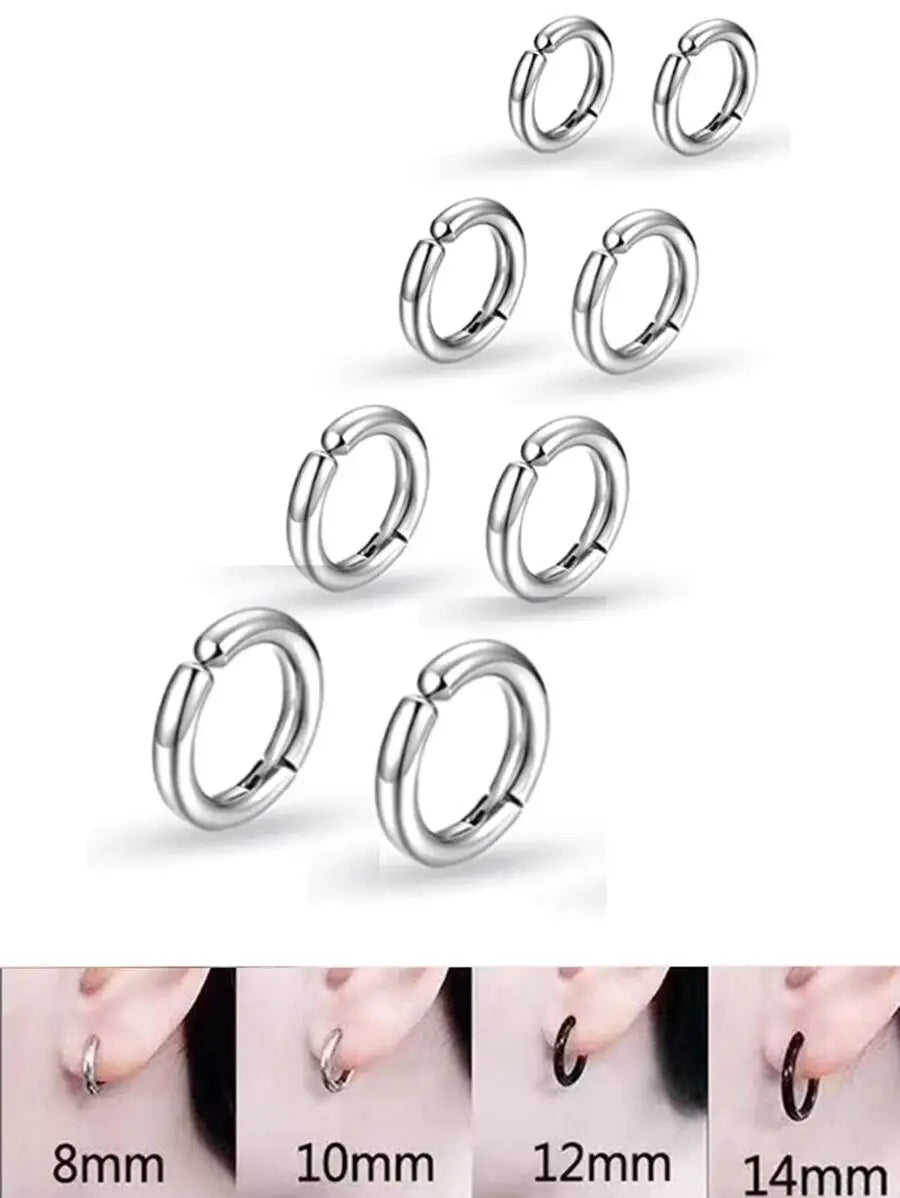 2pcs Stainless Steel Clip-On Hoop Earrings for Non-Pierced Ears, 8-14mm Sizes