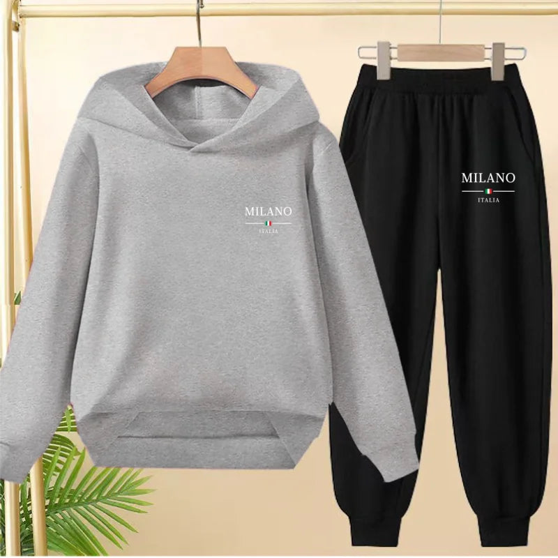 Two-piece Children's Sportswear Set with Cute Patterns Autumn Winter Includes Hoodies Pullovers Trousers Boys Girls Aged 3 to 13