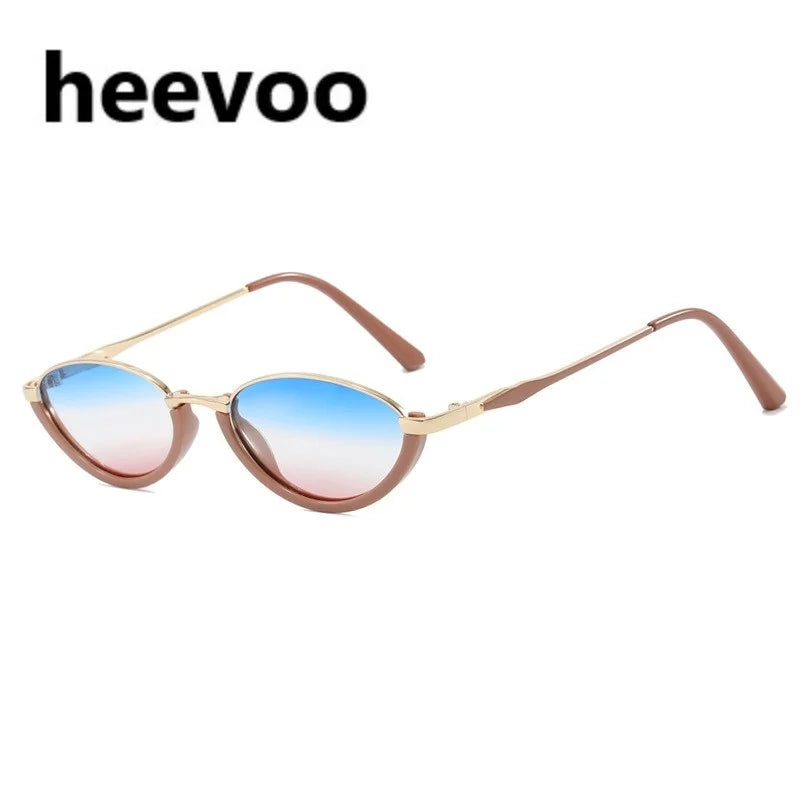 Vintage Half Frame Cat Eye Sunglasses Women Fashion Metal Glasses Punk Trendy Sun Glasses Female Shades for Famale Eyewear Uv400