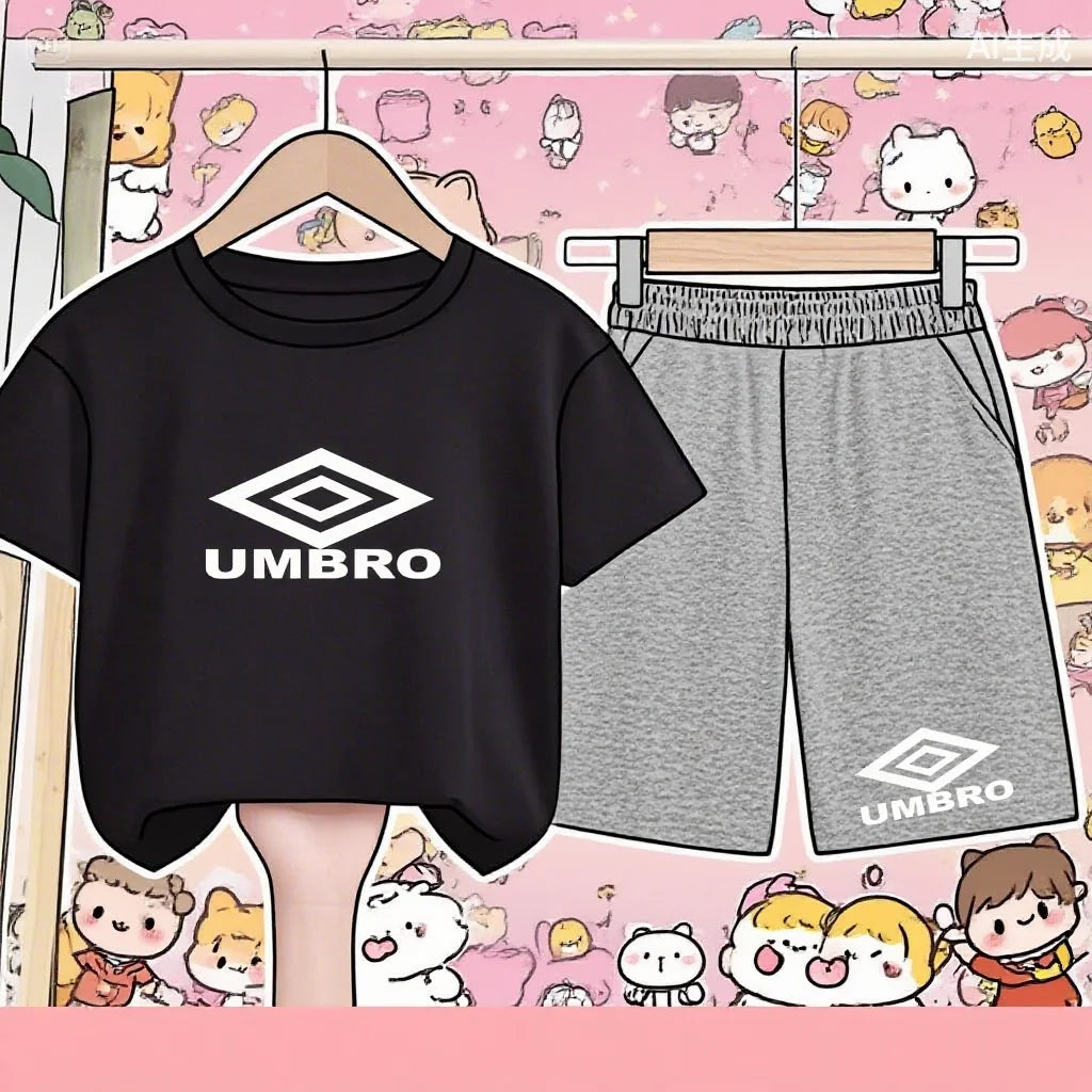 Children's Summer Boys and Girls Sports T-shirts in White-casual Short-sleeved Short Set - Two-piece Set-suitable for Ages3to13