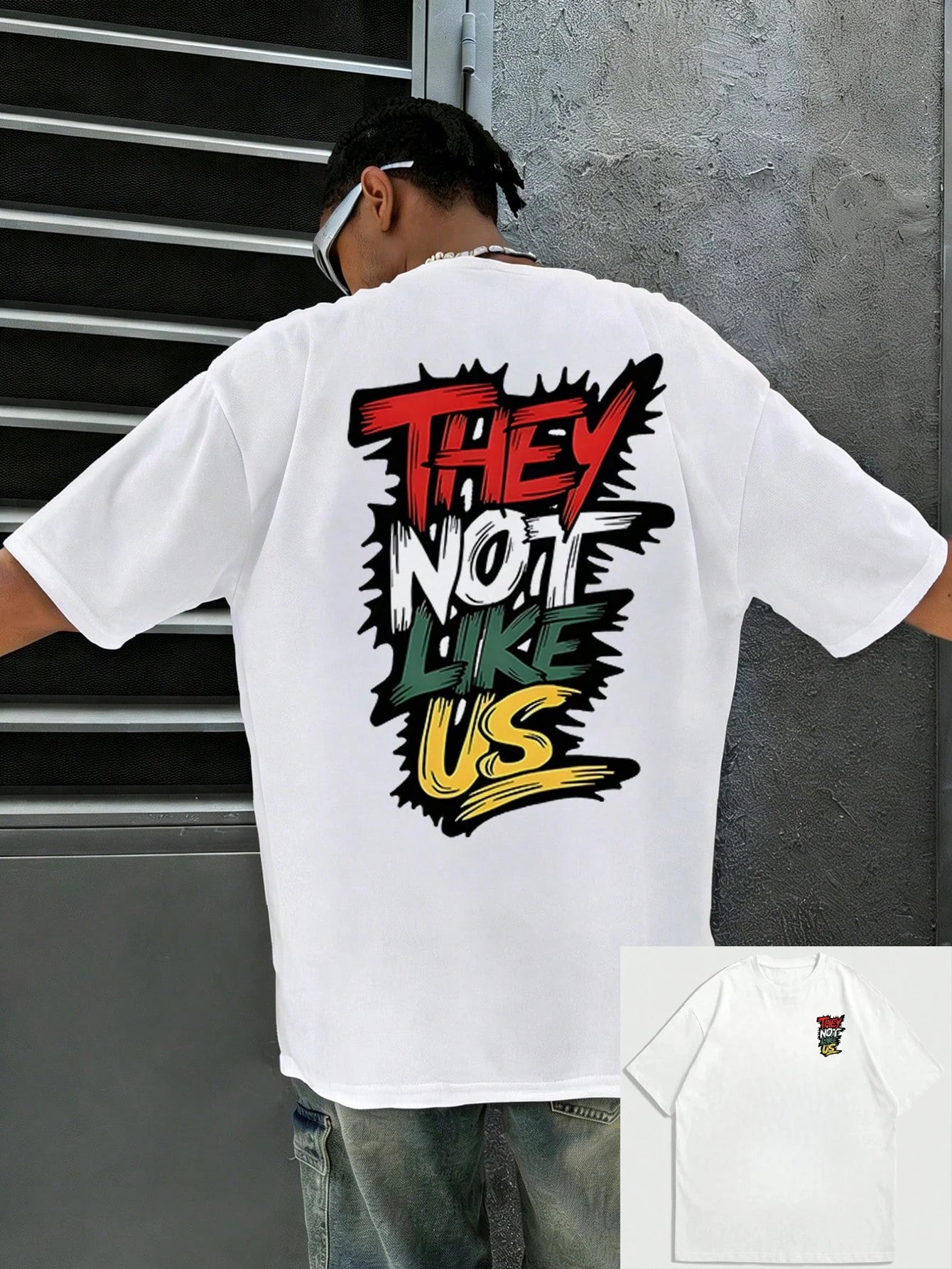 Men's 100% pure cotton fashionable casual loose THEY NOT LIKE US graffiti print round neck short sleeved T-shirt versatile top
