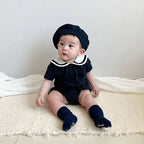 2026 Summer New Baby Short Sleeve Bodysuit Cotton Infant Girl Preppy Style Sailor Collar Jumpsuit Solid Newborn Clothes 0-24M