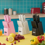 15 Pcs Stainless Steel Kitchen Knife Set with Block & Cutting Board, Ultra Sharp Chef Knives for Home Cooking