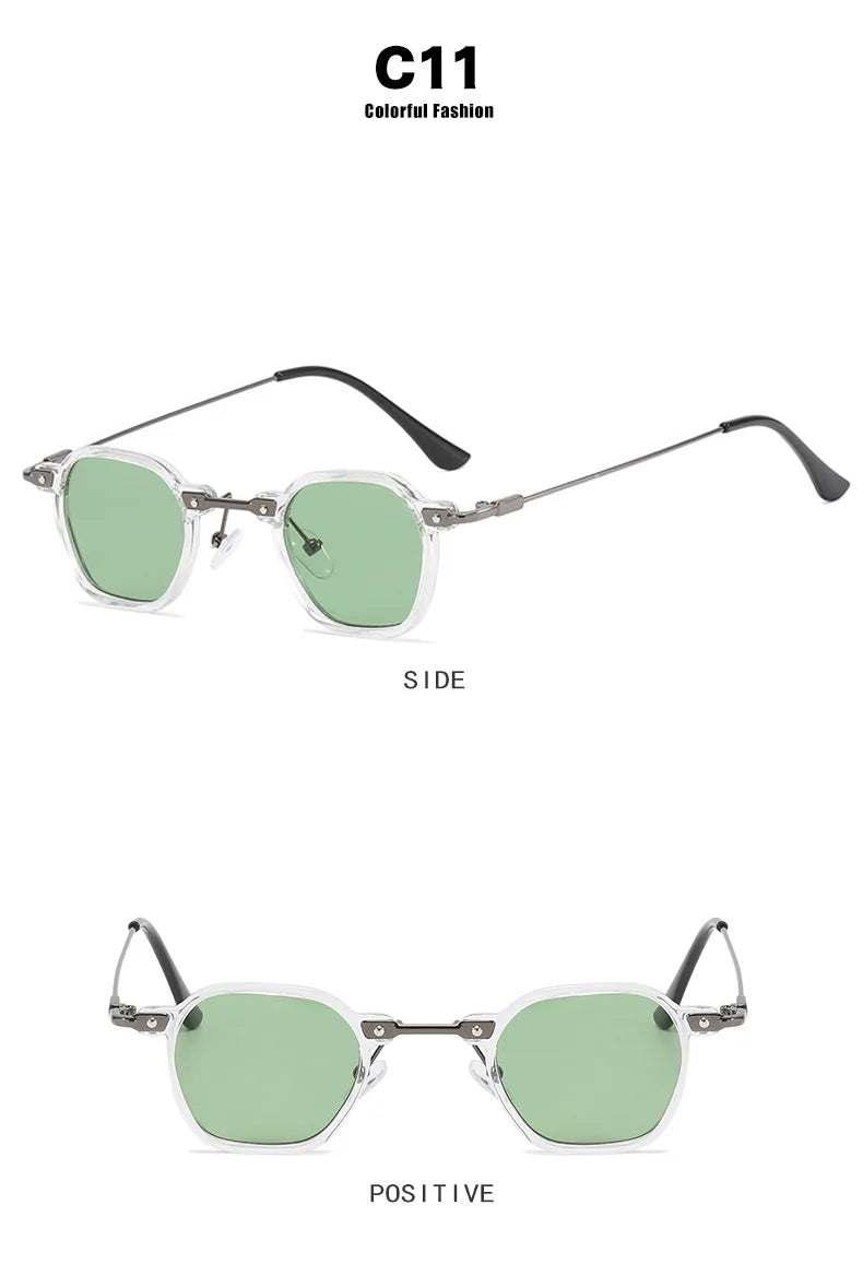 Retro Square Sunglasses Men Small Frame Sun Glasses Women New Fashion Polygonal Metal Eyeglasses Shadow UV400