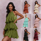 Summer 2026 Elegant Neckline Sleeveless Fashion High-End Thin Tulle Hemline Midi Dress Stylish And Sophisticated Gown