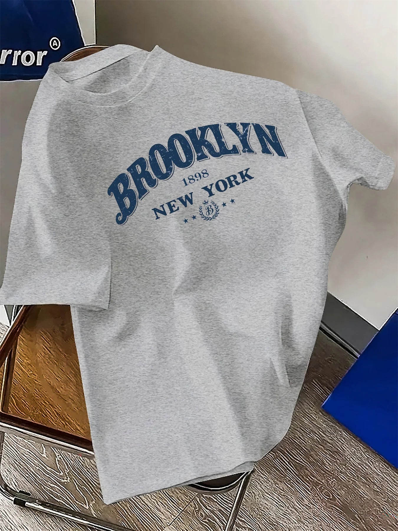 Men's Summer 100% Cotton Fashion Casual Loose Brooklyn&New York Letter Printed Round Neck Short Sleeve T-shirt Top