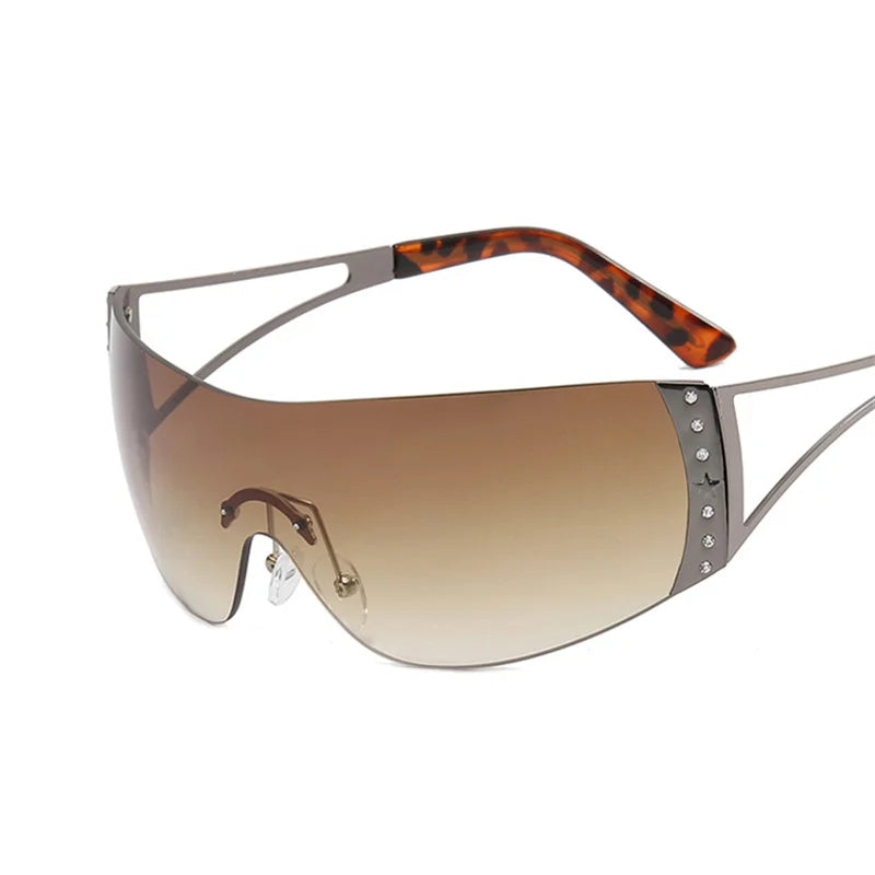 Cyberpunk Y2K Sunglasses Women Fashion Rimless One Piece Sun Glasses Men Vintage Shades 2000S Accessories 90S Gradient Glasses