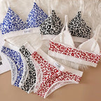2025 Summer New Women's Leopard Print Traceless and Steel Rim Bra Adjustable Shoulder Strap Back Women's Underwear Set