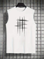 Men's summer casual sports fitness loose and simple graphic print comfortable and breathable round neck sleeveless vest