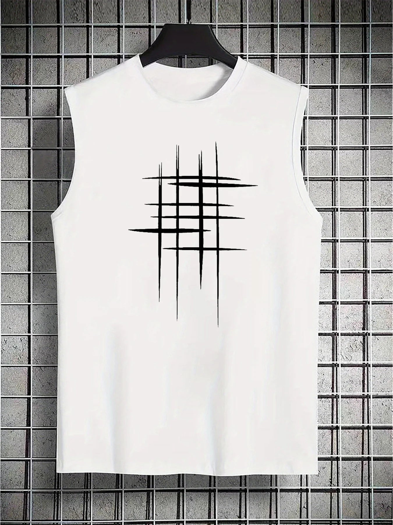 Men's summer casual sports fitness loose and simple graphic print comfortable and breathable round neck sleeveless vest