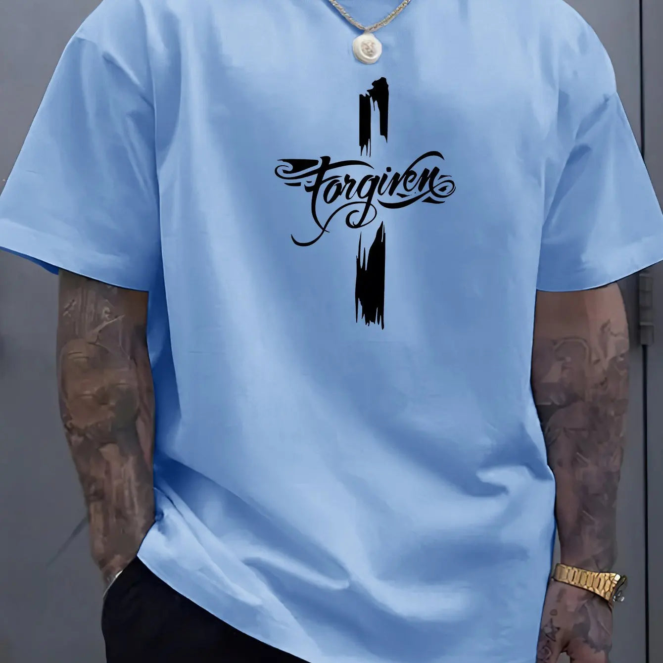 Men's Summer 100 Cotton Fashion Casual Loose Large Forgiveness Letter Creative Printed Round Neck Short Sleeve T-shirt