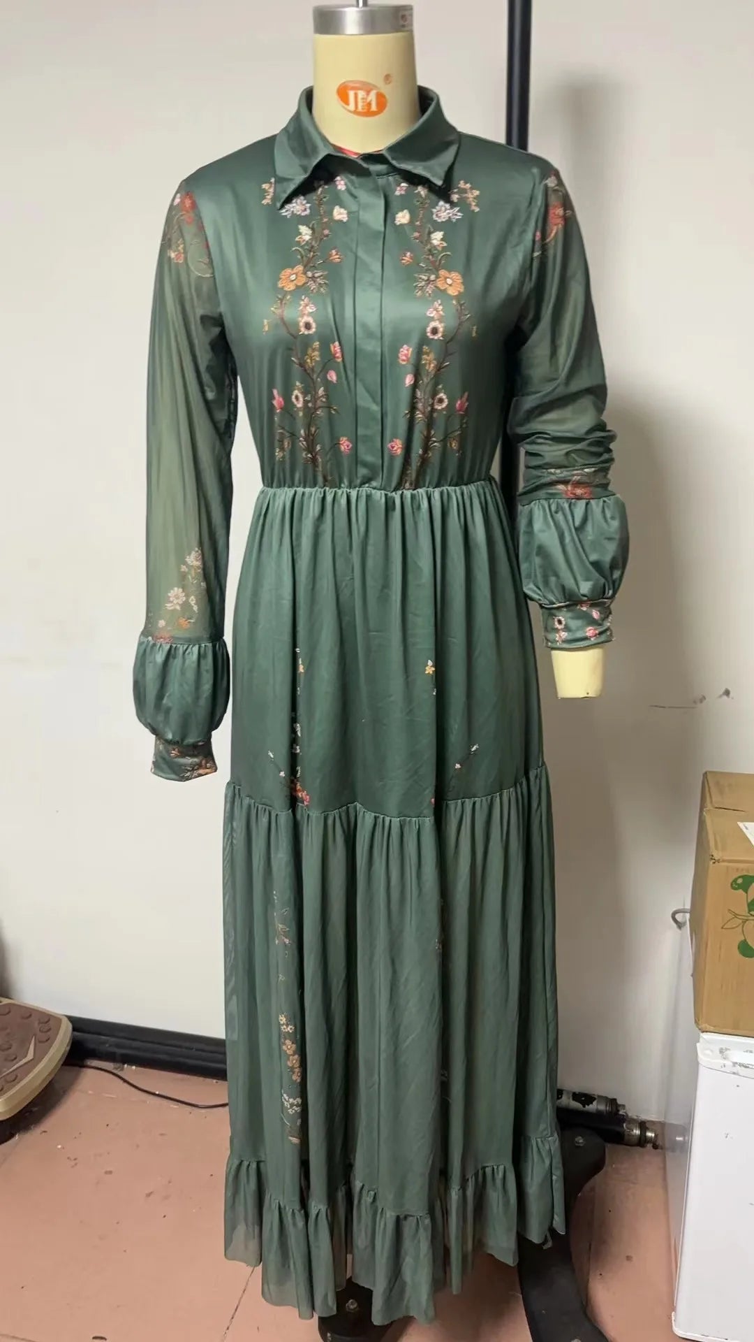 New Long Dress Spring Summer Printed Casual Fashion Loose Elegant Commuter Style Clothes Long-sleeved Mid-waist Lapel Dresses