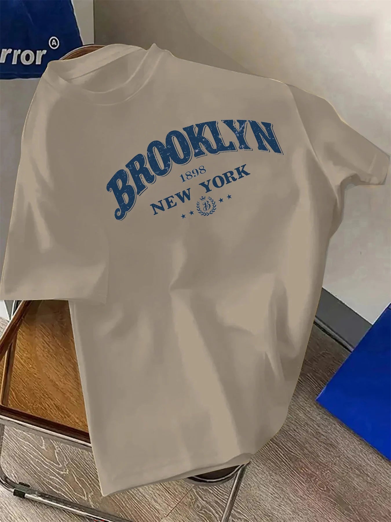Men's Summer 100% Cotton Fashion Casual Loose Brooklyn&New York Letter Printed Round Neck Short Sleeve T-shirt Top