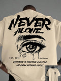 Men's 100% pure cotton fashionable casual loose with Eye Shaped Slogan Print round neck short sleeved T-shirt versatile top