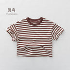 2026 Summer New Children Short Sleeve T Shirts Boys Casual Striped Tee Toddler Girls Cotton Loose Tops Kids Clothes