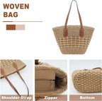 Large Capacity  Women's Shoulder Bag Basket Straw Bag For Women Summer Beach Vacation Handbag Tote Bag Travel Beach Bag