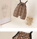 Summer Baby Girls Leopard Print Jumpsuit Infant Sleeveless Suspender One Pieces Bow Decor 0-3Y Toddler Romper Clothes