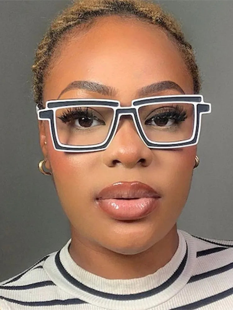 Retro Personality Rectangular Glasses Frame Woman Man Brand Designer Fashion Square Eyeglasses TR90 Eyewear with Pouch & Cloth