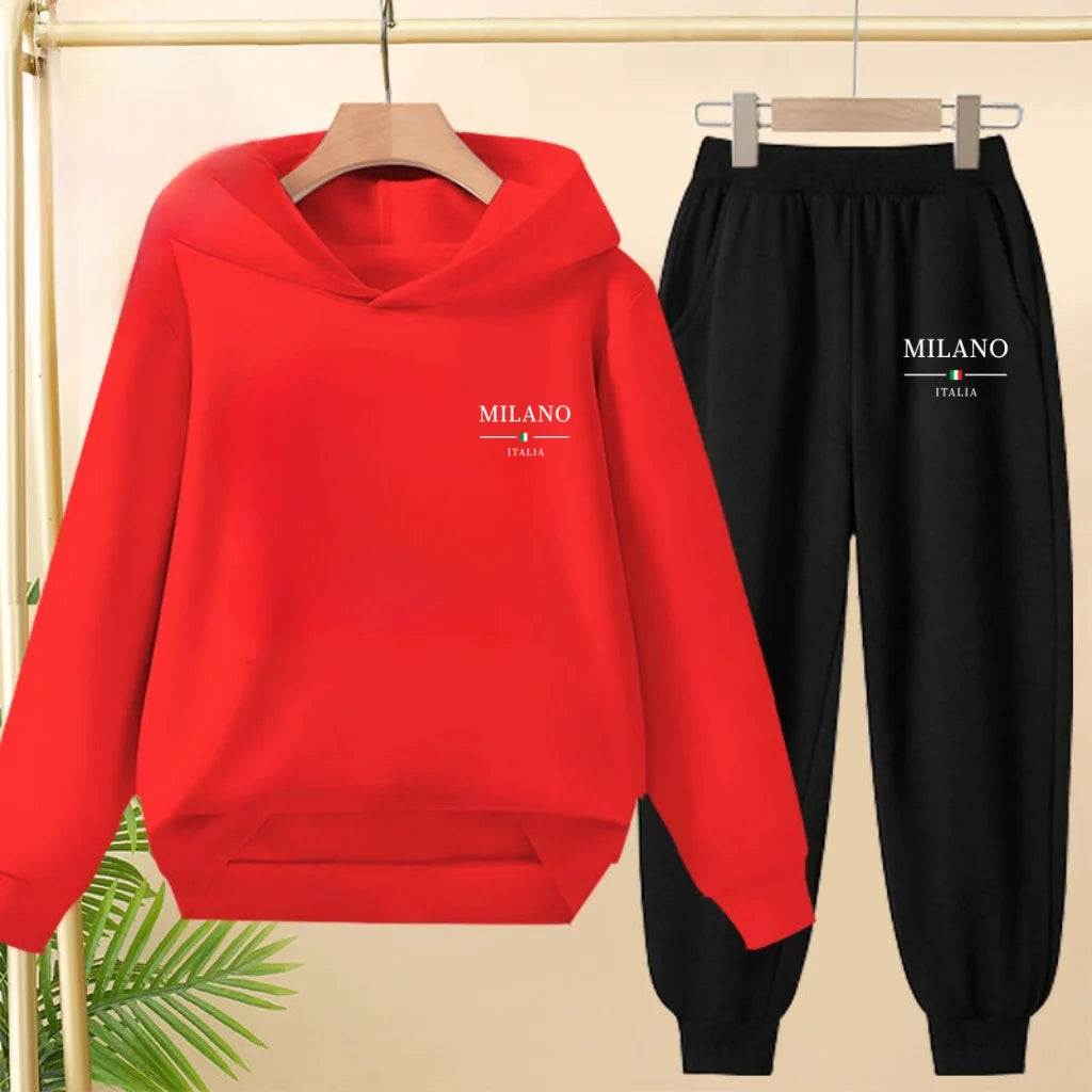 Two-piece Children's Sportswear Set with Cute Patterns Autumn Winter Includes Hoodies Pullovers Trousers Boys Girls Aged 3 to 13