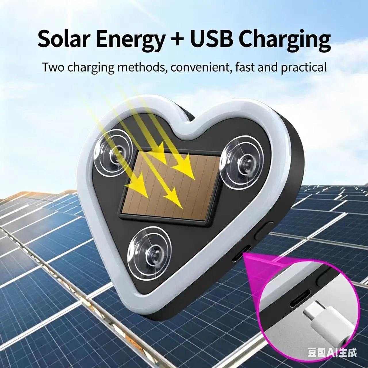Solar-Powered Led Car Window Neon Lights - Heart-Shaped Rgb-Free Color-Changing Interior Wiring Free Atmosphere Light