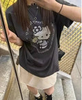 2026 Summer 100% Cotton Sanrio Hello Kitty Printed Casual Loose T-shirt Parent-child Vintage Harajuku Top 52TOYS Collaboration.