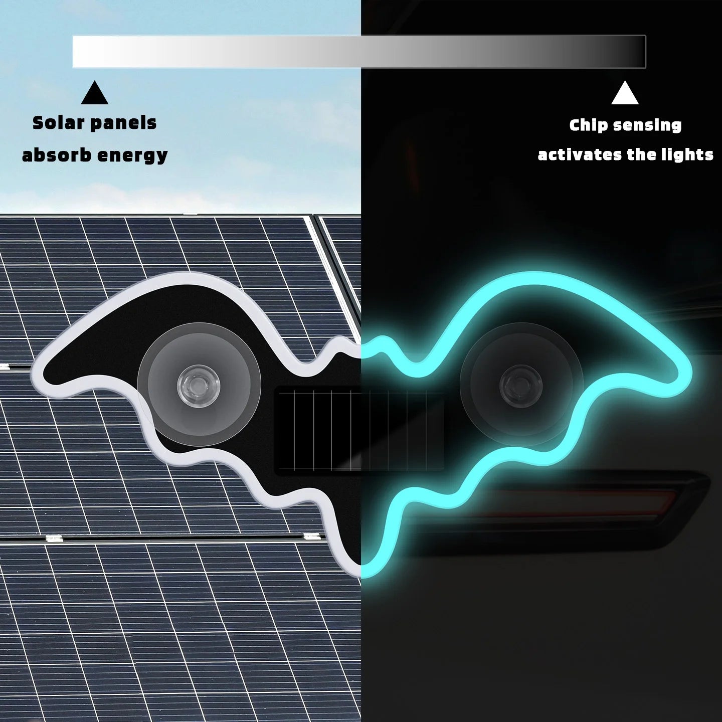 Bat-shaped Universal Solar Power Atmosphere Light Dynamic Gradient LED Fit Car Interior Ambient Light Decoration Accessory RGB