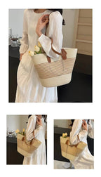 Women's Straw Woven Tote Bag With Hand New Beach Seaside Outdoor Travel Vacation Large Capacity Shoulder Bag Basket Handbag