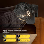 HOMEFISH Portable Rechargeable Clip Fan 720° Rotatable Hanging Fan with Night Light Air Cooler for Outdoor Camping Ventilador