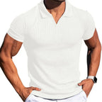 Men's Slim Fit V-Neck Ribbed T-Shirt 2025 Summer Casual Short Sleeve Muscle Fit Tops Streetwear Fashion Bodycon Tees