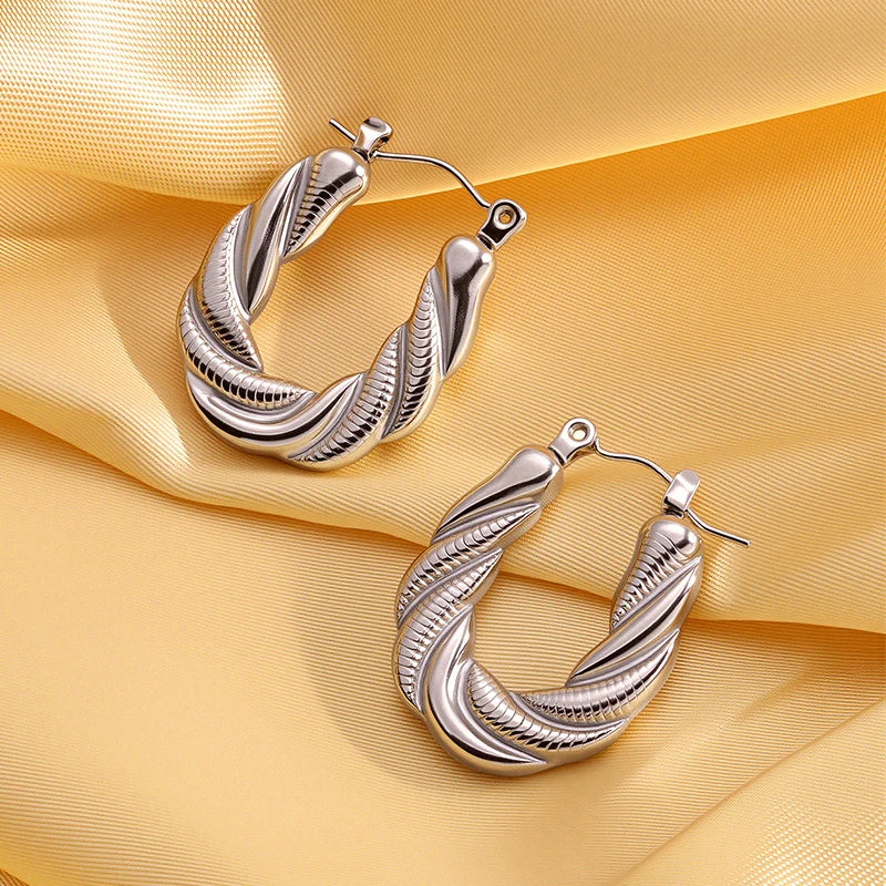 Retro Ins Style Women's Geometric Patterned Titanium Steel Hairpin Earrings Versatile Twist Design Fashionable Accessory